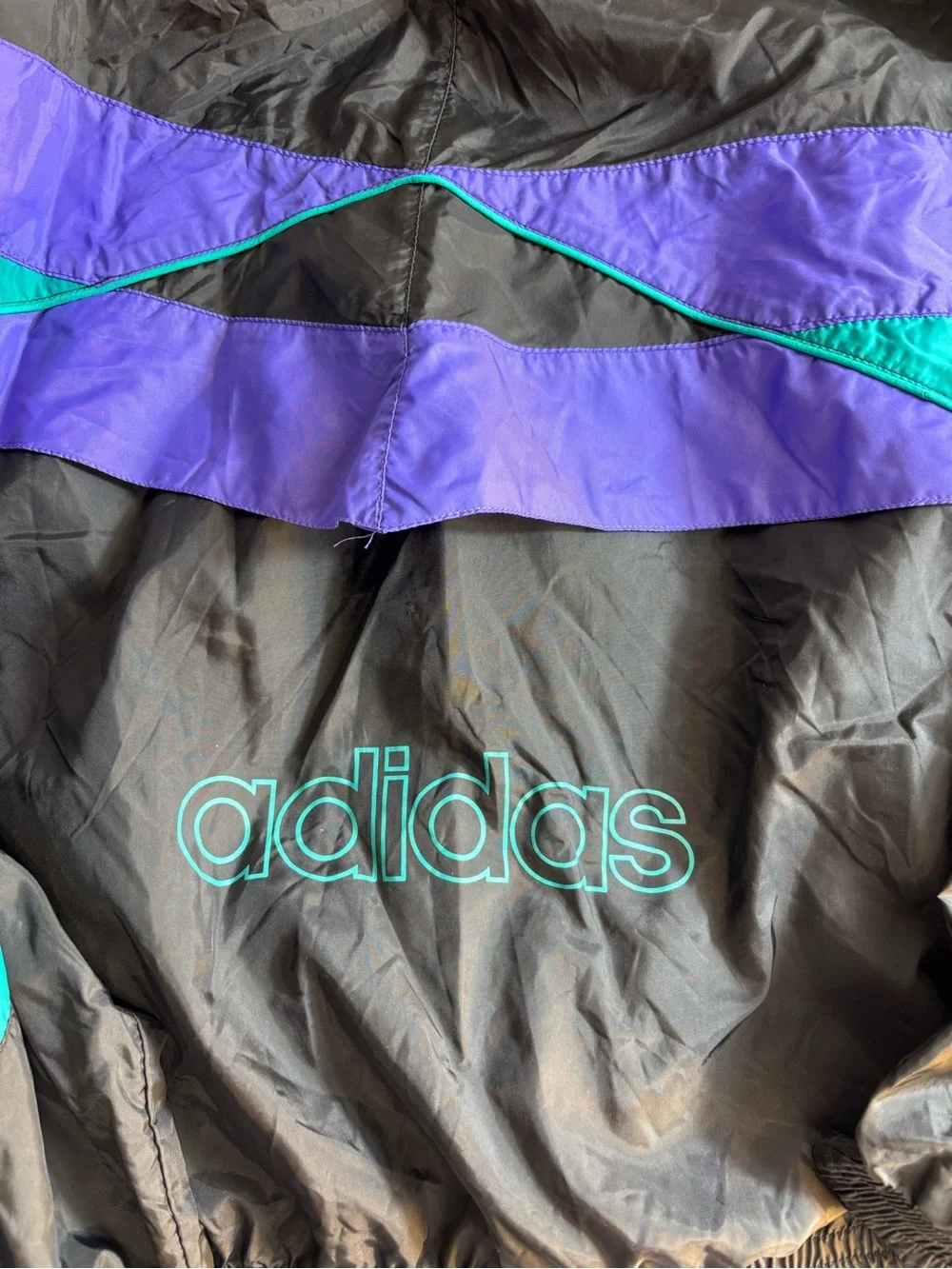 Vintage Adidas Jacket Mens Medium Black Purple Blue Windbreaker Trefoil 90s